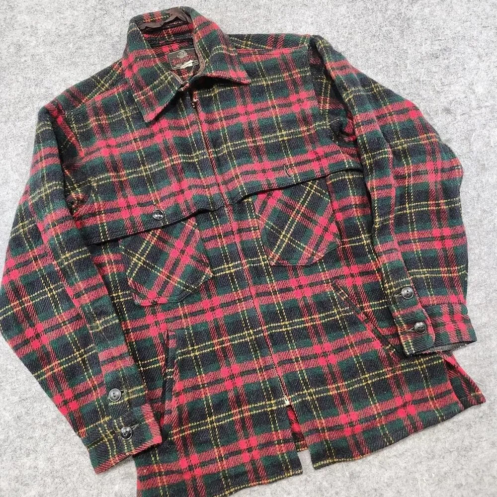 VTG Johnson‎ Woolen Mills Womens 15 Wool Plaid Buffalo Mackinaw Flannel Jacket